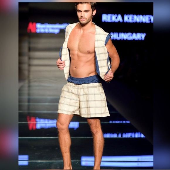 Handmade Mens Swimsuits Bathing Suit Swim Trunk Plaid with Matching Vest L - Picture 1 of 13